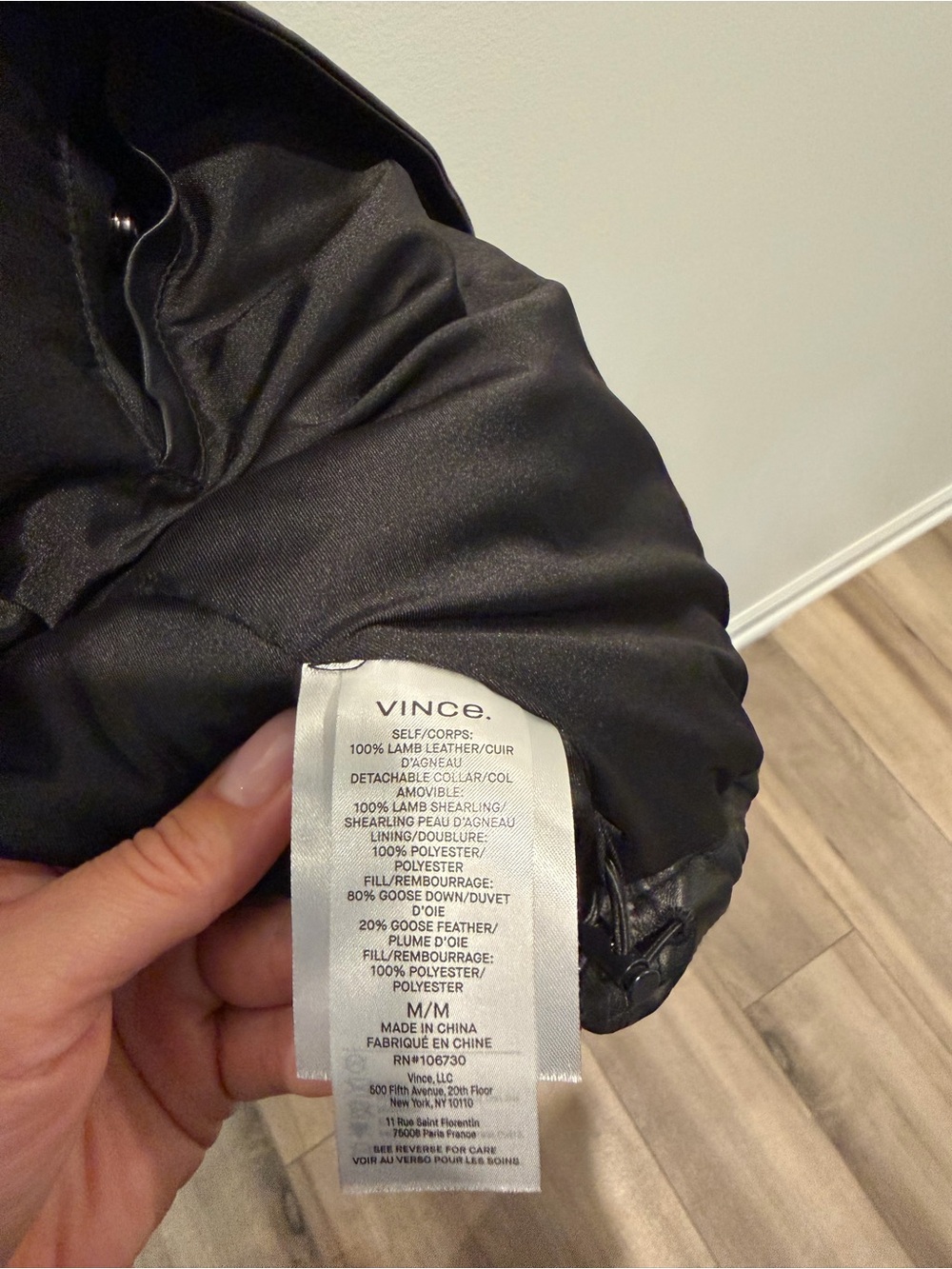 Vince Black Leather down Jacket. Like new . - Picture 3 of 6